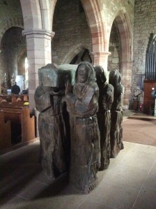 Carving of monks carrying St. Cuthbert to his final resting place